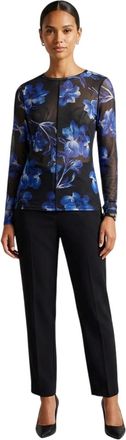 Ted Baker Dames-T-shirt met bloemenprint en doorschijnende stof (Blauw)