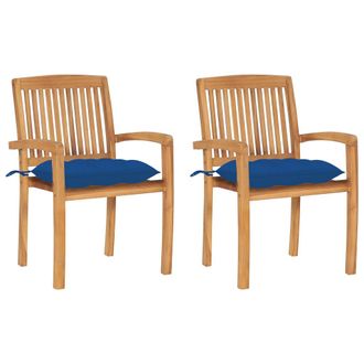 vidaXL Sillas De Jard&iacute;n 2 Uds Madera Maciza De Teca Con Cojines Azules Vidaxl
