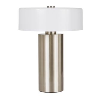 Maisons du monde Lámpara de mesa de metal cromado y pantalla blanca