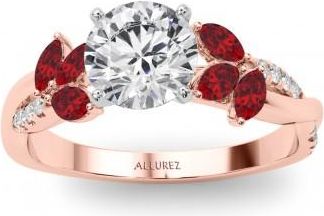 Allurez Lab Grown Diamond & Ruby Marquise Leaf Engagement Ring 14K Rose Gold (0.38ct)