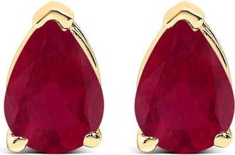 House of Brilliance 14K Gold 6x4MM Pear Shaped Gemstone Solitaire Stud Earrings in Red Ruby | Yellow at Nordstrom
