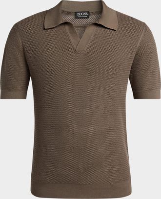 Ermenegildo Zegna Men & apos;s Premium Cotton Knit Johnny Collar Polo Sweater