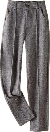 Generic Womens Spring Autumn High Waist Tweed Pants Harlan Straight Leg Suit Pants Geometric Pattern Trousers Gray No Fleece-Woolen L