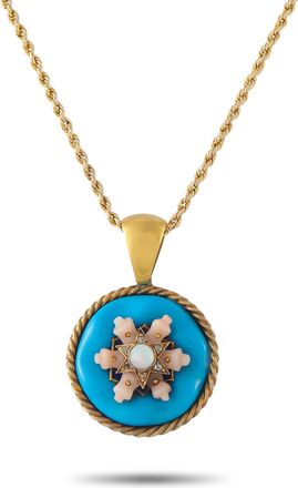 Luxury Bazaar Antique 14K Yellow Gold Turquoise and Coral Necklace MF24-080326