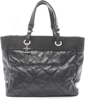 Chanel Black Coated Canvas Leather Handbag Tote Bag (Pre-Owned)
