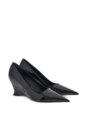 Ferragamo Patent Leather Pointed-Toe Wedge Heel Pump - Black