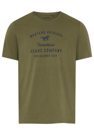 Mustang Rundhalsshirt MUSTANG Alex Logoprint uni, Herren, Gr. XXL, four leaf clover, Jersey, Obermaterial: 100% Baumwolle, bedruckt, normal h&uuml;ftbedeckend, Run