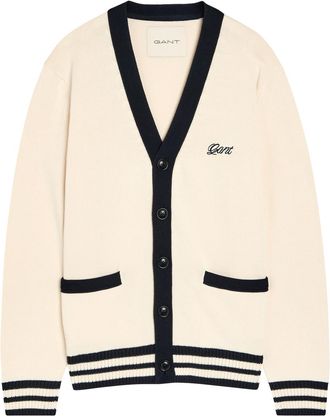 GANT Logo-embroidered Cotton-knit Cardigan - Cream - XL
