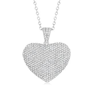 Ross-Simons Pave Diamond Heart Pendant Necklace in Sterling Silver