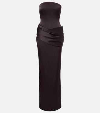 Alex Perry Draped satin cr&ecirc;pe bustier gown