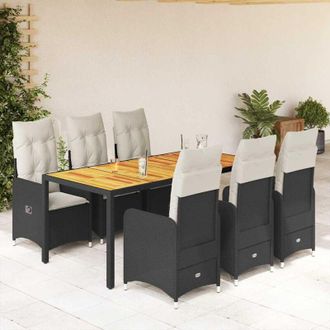 vidaXL Set De Mesa Y Sillas De Jard&iacute;n 7 Pzas Y Cojines Rat&aacute;n Pe Negro Vidaxl