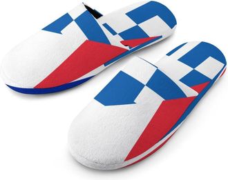 Generic France And Greece Flag Mens Cotton Slippers Memory Foam Comfort House Shoes Winter Indoor Slipper for Hotel Casa Spa