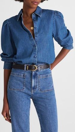 Madewell Puff Sleeve Denim Button-Up Shirt in Petersburg Wash at Nordstrom, Size Xx-Large