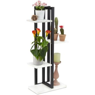 Relaxdays Relaxdays - Metal Flower Stand, 4-Tier Indoor Pot Shelf Ladder, Wooden Look, HxWxD: 93 x 42.5 x 22.5 cm, Plant Rack, White