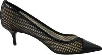 Jimmy Choo London Black Mesh and Leather Amika 50 Womens Pumps