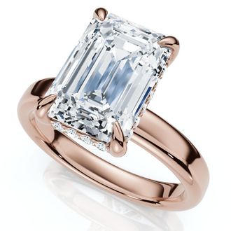 Pompeii3 Certified 2.60Ct Emerald Cut Hidden Halo Diamond Engagement Ring Gold Lab Grown