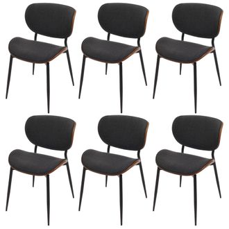 Hhg Hhg - Juego De 6 Sillas De Comedor 236, Tejido De Madera Curvada (370 G/m&sup2;) Certificado Oeko-tex Mvg, Aspecto Nogal, Gris Oscuro