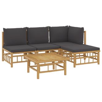 vidaXL Set De Muebles De Jard&iacute;n 5 Piezas Bamb&uacute; Con Cojines Gris Oscuro Vidaxl