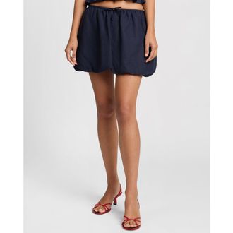 Onia Air Linen Bubble Mini Skirt in Noir Navy at Nordstrom, Size X-Large