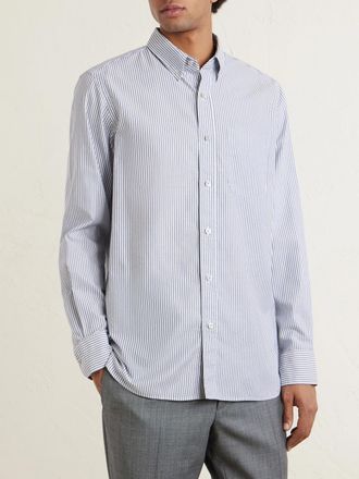 Tom Ford Button-Down Collar Striped Cotton and Lyocell-Blend Oxford Shirt