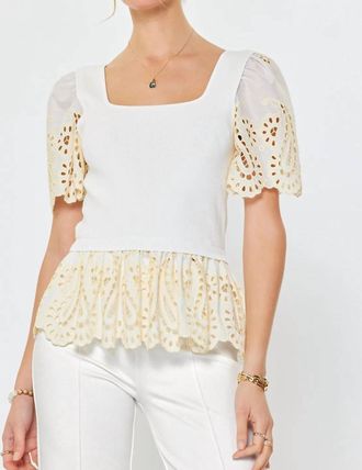 Current Air Delicate Darling Mixed Media Woven Combo Top In White