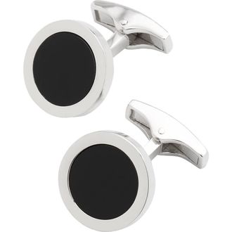 Jan Leslie Round Gemstone Inlay Sterling Cufflinks in Black at Nordstrom