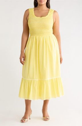 Sugarlips Jessy Smocked Sleeveless Midi Dress in Yellow at Nordstrom, Size 1X