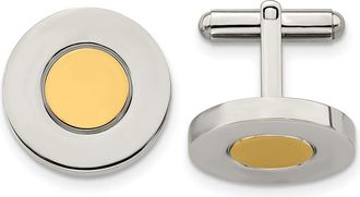 Diamond2Deal Stainless Steel Polished Yellow IP-plated Circle Cufflinks