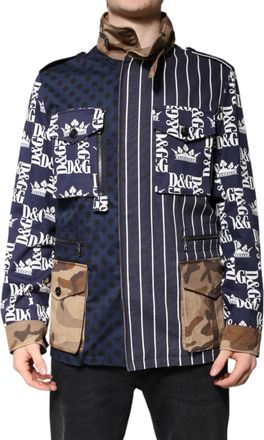 Dolce & Gabbana Mens Multicolor Cotton Logo Patchwork Coat Jacket Elastane Clothing