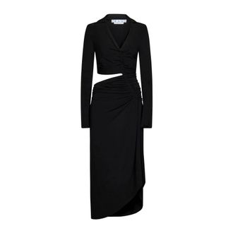 Off-white Cut-Out Midi Jurk met Draperie&euml;n - Dames - Casual kleedjes - Zwart - M - Kleedjes