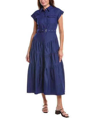 Gracia Buckle Belted Tiered Denim Maxi Dress