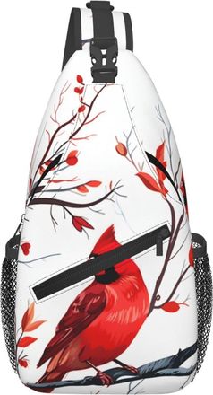 Generic Red Bird On Branch Sling Bag Breathable Cross Body Bag Adjustable Daypack For Men Traveling Outdoors