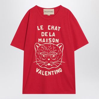 Valentino Red T Shirt With Le Chat De La Maison Print