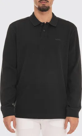 HUGO BOSS Polo a maniche lunghe in cotone a nido dape con logo ricamato