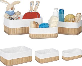 Relaxdays Relaxdays - Storage Basket 2 Sets of 3, Fabric Lining, Bamboo, Rectangular, Bathroom & Bedroom Accessories, Toys, Natural