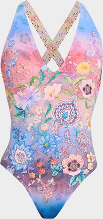 Johnny Was Lilliana Cross-Back One-Piece Swimsuit
