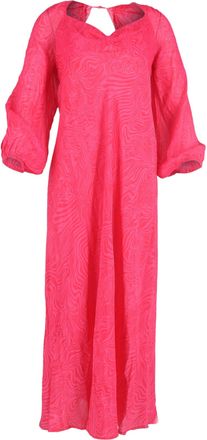 Rixo Printed Bishop Sleeve Midi Dress in Pink Viscose