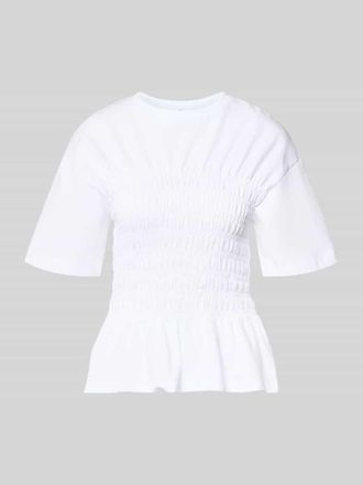 Jake*s Casual T-Shirt mit Smok-Details und Rundhalsausschnitt in Weiss, Gr&ouml;&szlig;e XXL