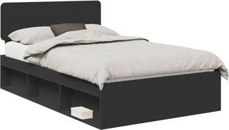 vidaXL Bed Frame with Headboard Black 120 x 190 cm Solid Pine Wood vidaXL