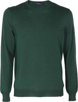 Fay Merino Wool Crew Neck Sweater in Verdant Green