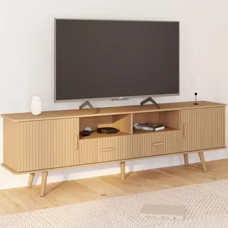IDMarket Mueble Tv Juliette 180 Cm Con 2 Puertas Y 2 Cajones, Listones De Madera Color Roble