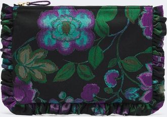 La DoubleJ Floral ruffled jacquard pouch