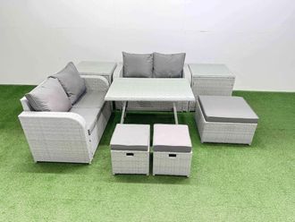 Fimous 7 Seater Outdoor Love Sofa Sets Rattan Garden Furniture Set in Light Grey