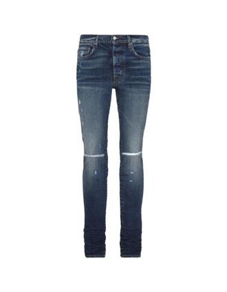 Amiri Mens Amiri Slim Fit Slash Deep Classic Blue Denim Jeans - Size: 32/32