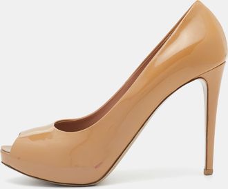 Le Silla Beige Patent Leather Gabry Peep Toe Pumps