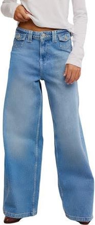 Free People Kellee High Waist Wide Leg Palazzo Jeans in Plaza Blue at Nordstrom Rack, Size 27