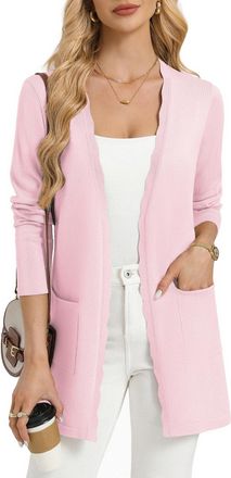 Grace Karin Womens Long Cardigans, Spring Summer Lightweight Knit Bolero, Open Front V Neck Cardigan Blazer with Pockets Light Pink XXL