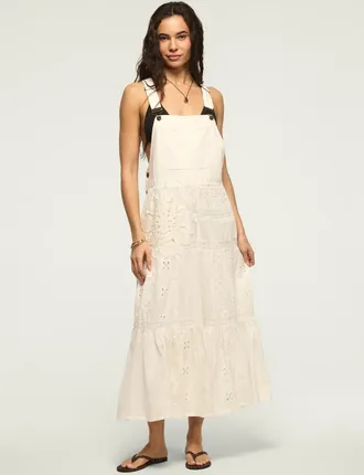 Lucky Brand Womens Cutwork Overall Maxi Dress