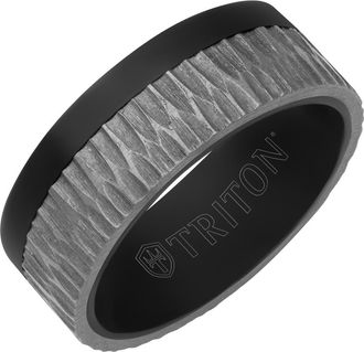 Triton 8MM Black Tantalum Ring with Brushed Grey Asymmetrical Inlay and Flat Edge at Nordstrom, Size 12.5