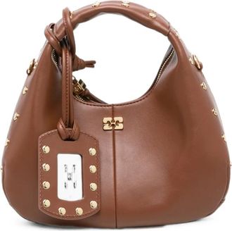 Ganni Tassen, Dames, Bruin, ONE Size, Leer, Hobo Mini Studs